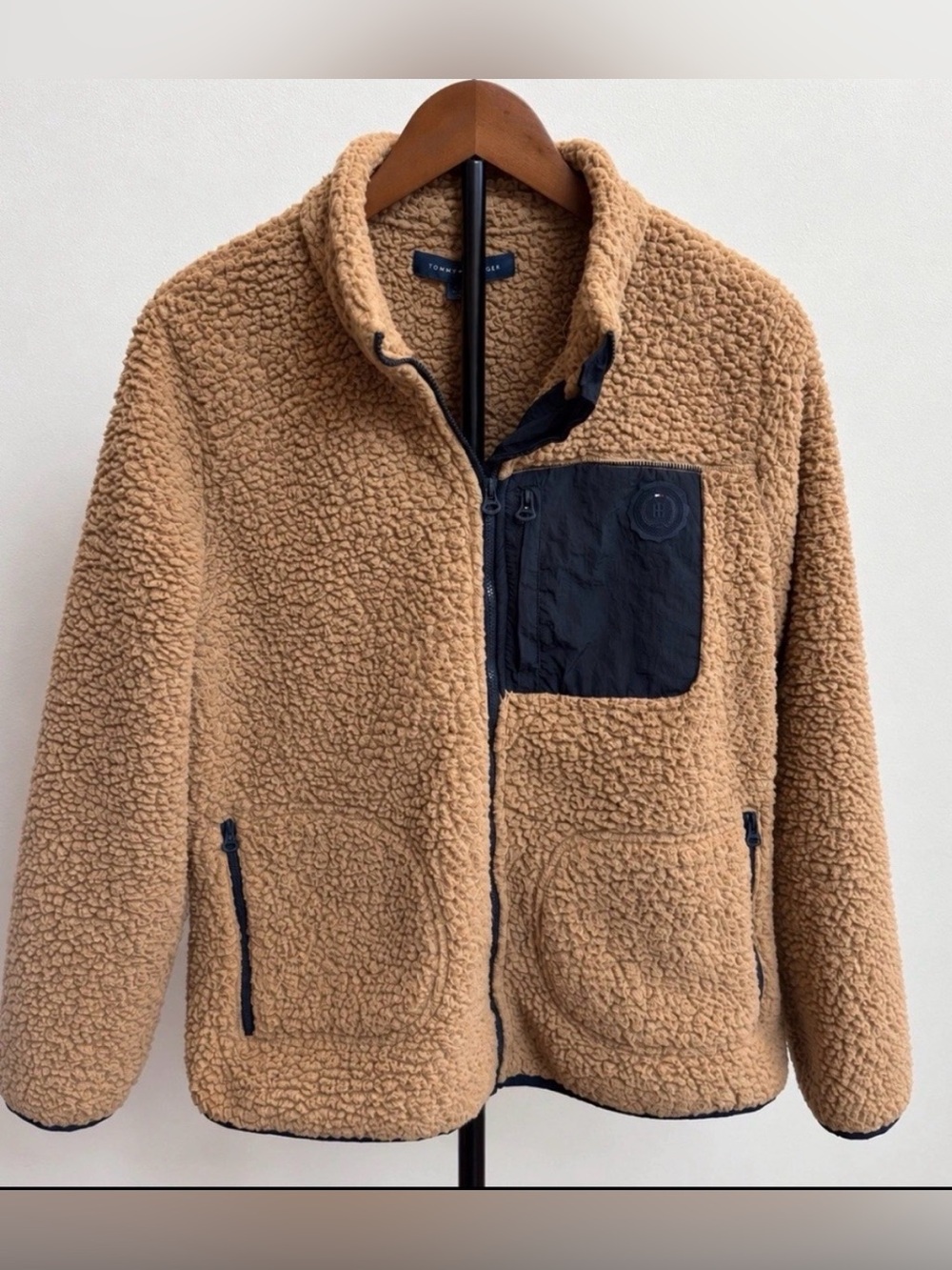 Tommy Hilfiger Men’s L Tan Sherpa Fleece Full Zip Jacket Outdoor Casual
